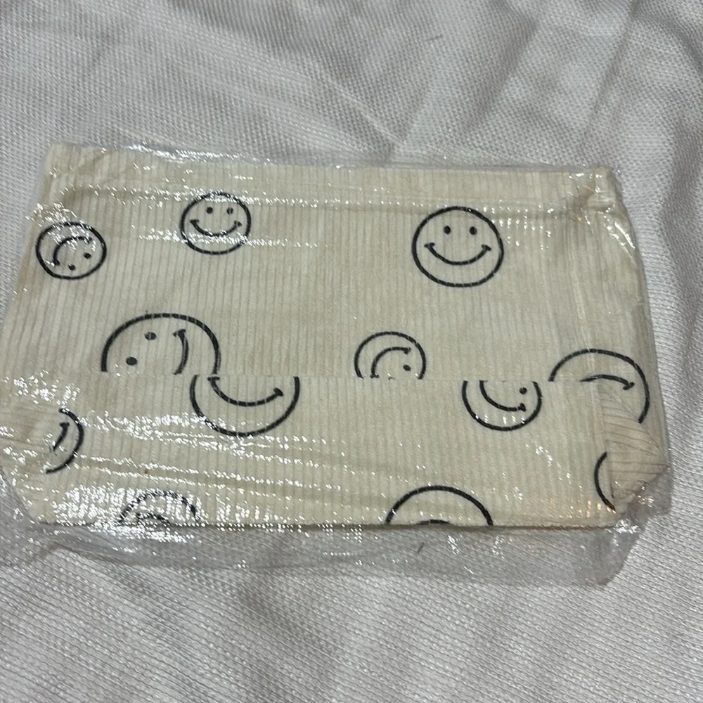Corduroy Smiley Face Large Makeup Pouch Bag